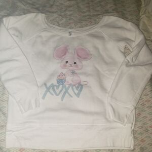 White Sweatshirt with Pink Mouse Design